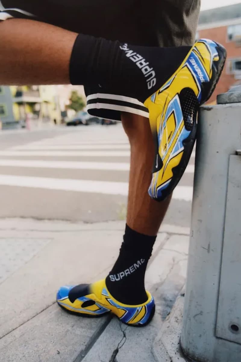 Supreme, Nike, Clogposite, Collaborations, Footwear, Kicks, Red, Yellow, White, Green, Black. 