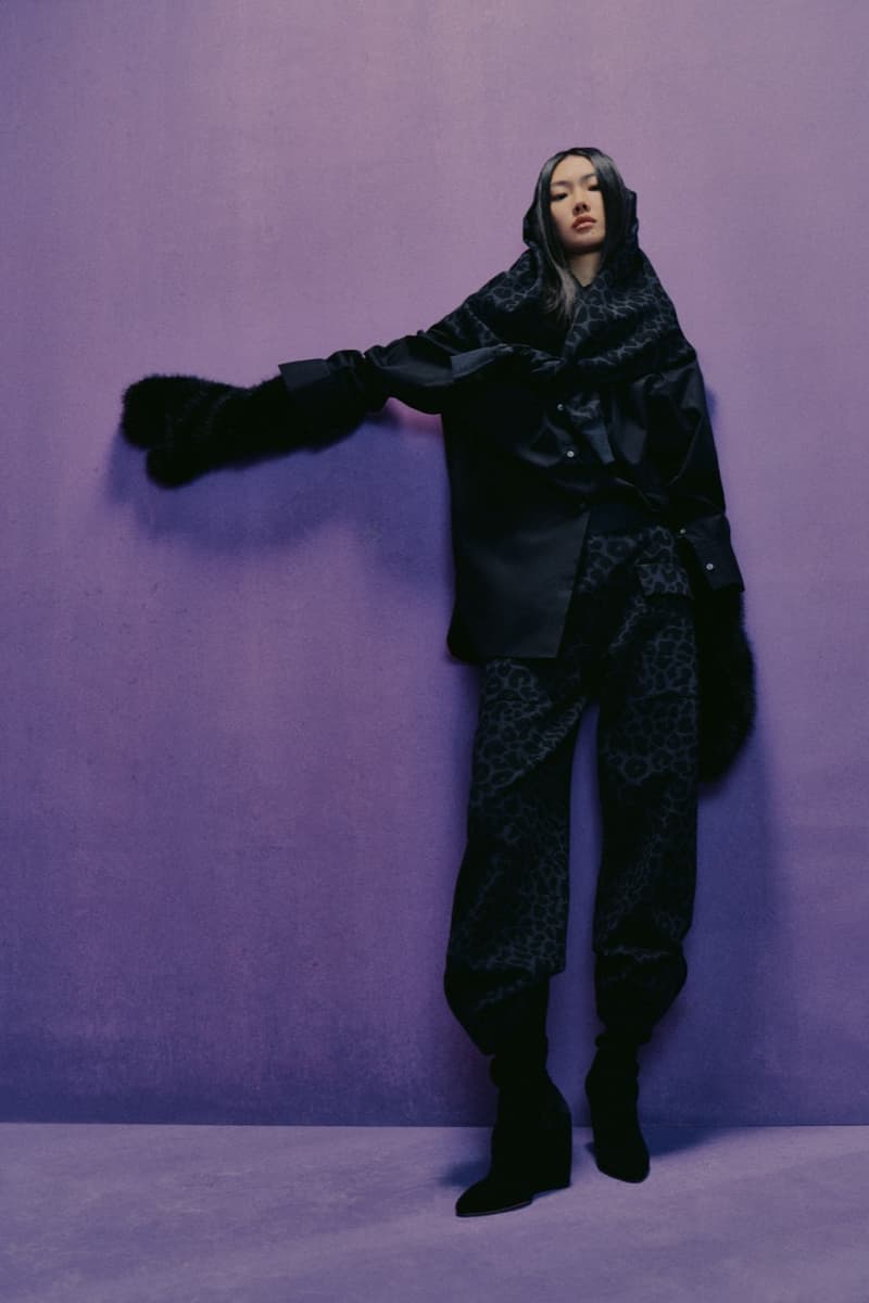 naomi campbell boss girl boy hat fluffy pink coat fur lilac background