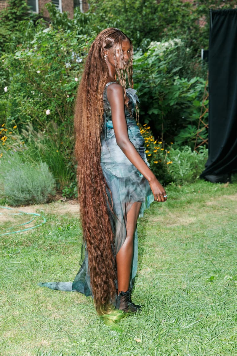 four models dressed in collina strada ss25 clothing smiling and posing, natural beauty, no makeup makeup, skincare