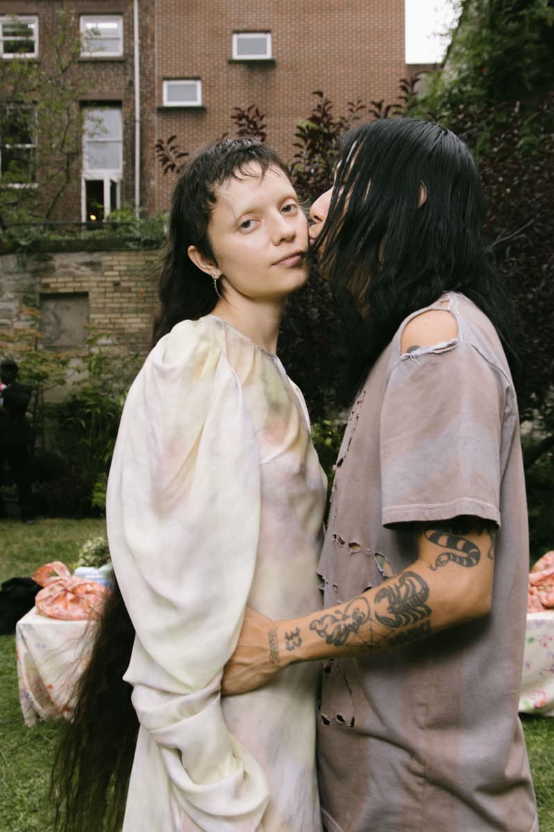 four models dressed in collina strada ss25 clothing smiling and posing, natural beauty, no makeup makeup, skincare