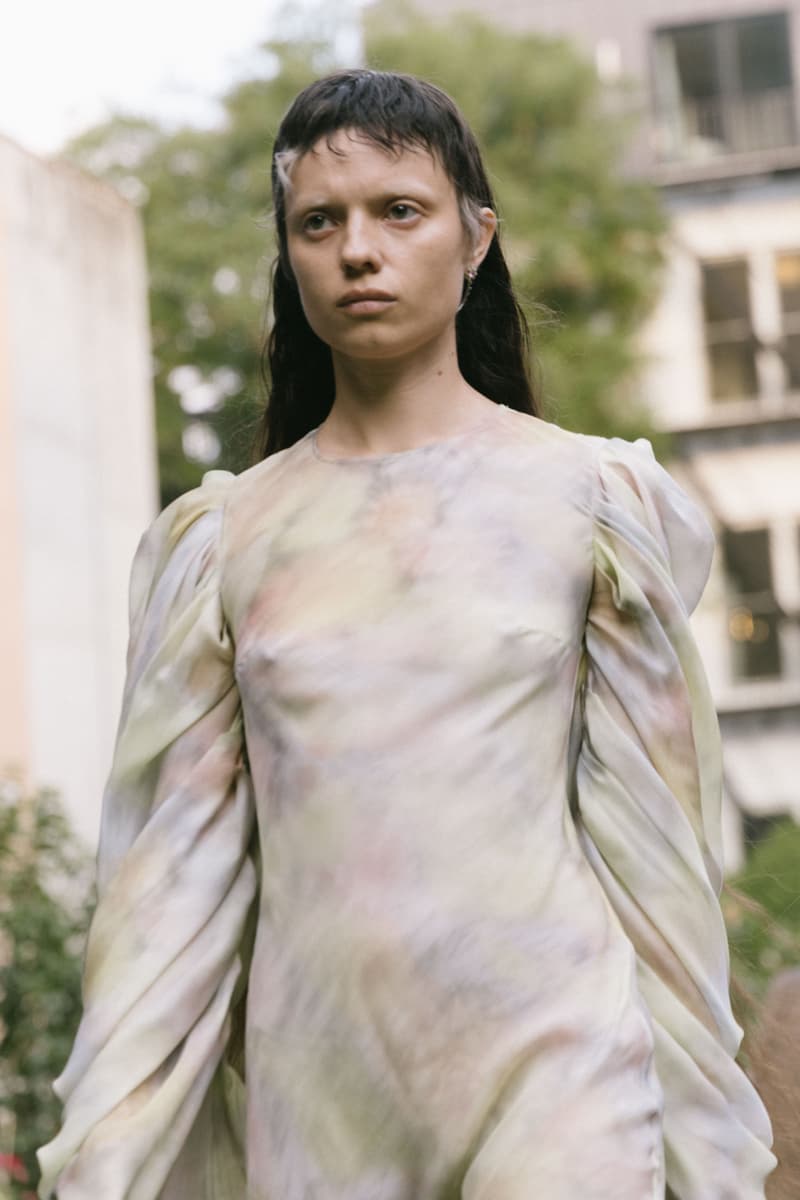 four models dressed in collina strada ss25 clothing smiling and posing, natural beauty, no makeup makeup, skincare