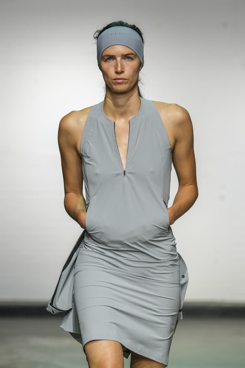 woman with no makeup in athletic wear walking down runway, facegym, johanna parv, london fashion week, spring/summer 2025, skincare