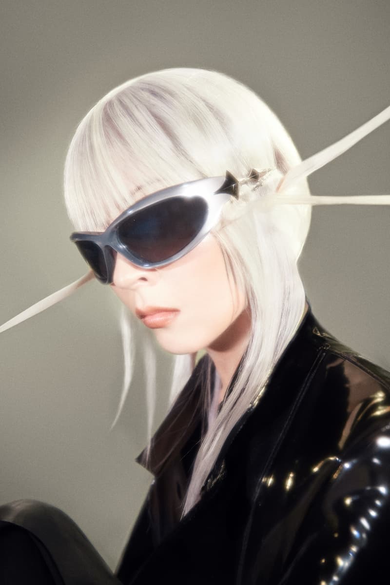 woman with white spikey hair and sunglasses posing, haircare, qiqi mini kits, spring summer 2025, tinashe, elena velez