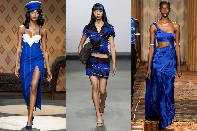 electric blue bright sheer dress checked gown cobalt london runway models