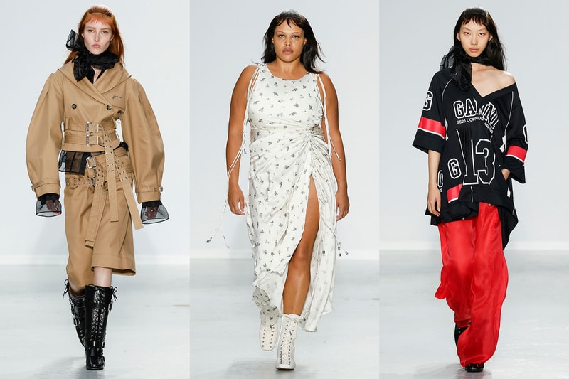 ganni paris runway show paloma elsesser models trench coat upcycled tshirt 