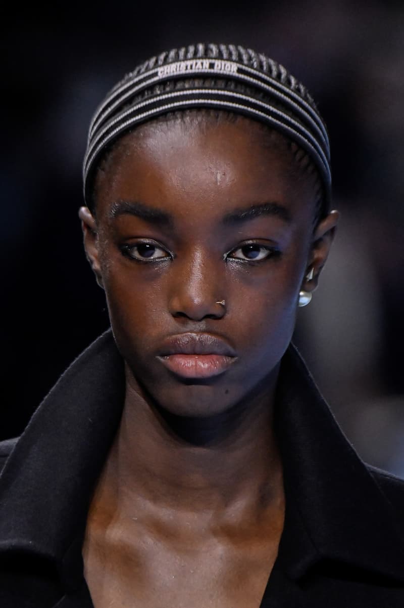dior makeup, girl in headband and black eyeliner, beauty, paris fashion week, skincare, hair