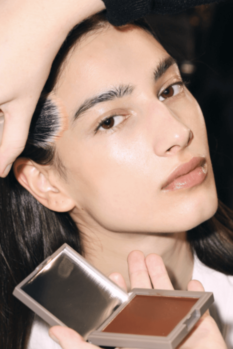 woman in white dress backstage, refy makeup, christoper esber, beauty, paris fashion week, spring/summer 2025