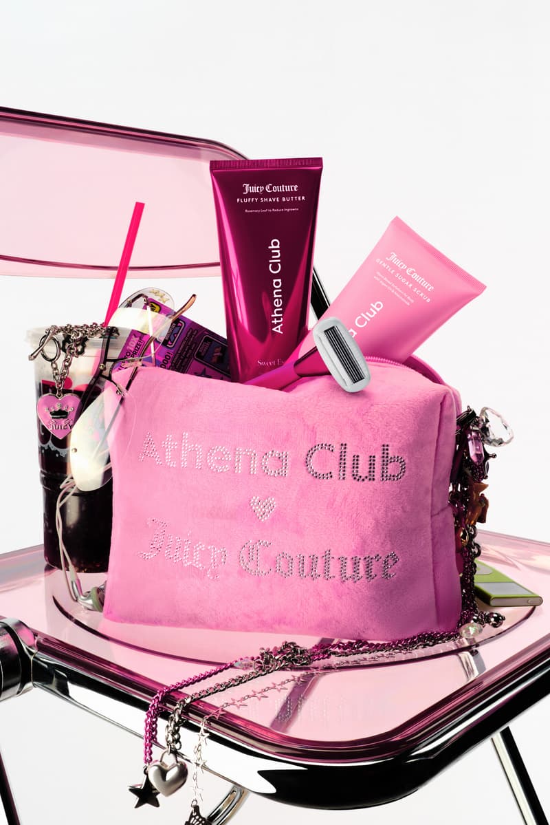 woman in a hot pink bedazzled juicy couture suit holding a razor, beauty, body care, athena club