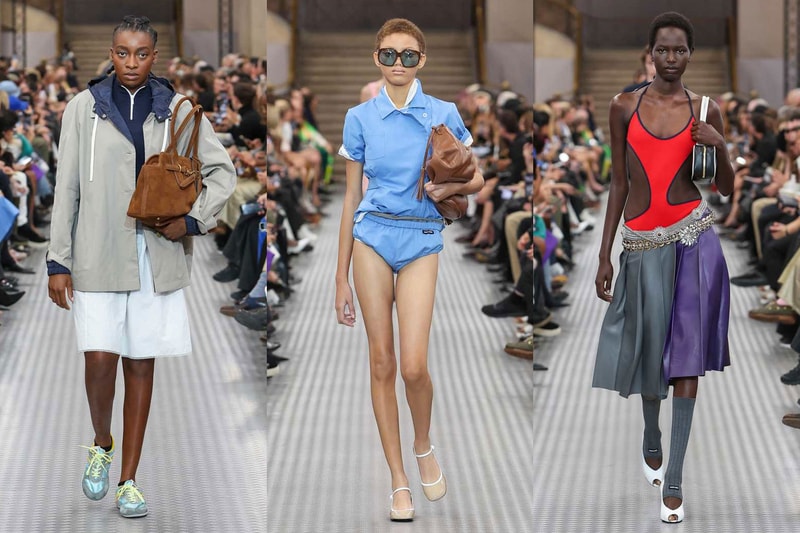 miu miu little simz paris fashion week runway models blue hot pants cut out dress