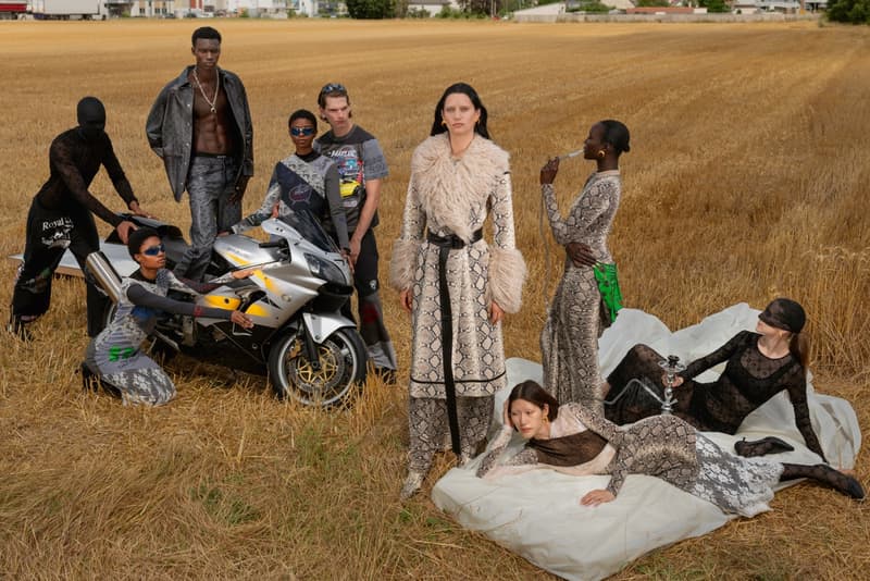 marine serre bodies people gathering ground grass crescent moon bodysuits flesh