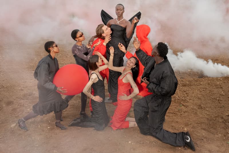 marine serre bodies people gathering ground grass crescent moon bodysuits flesh