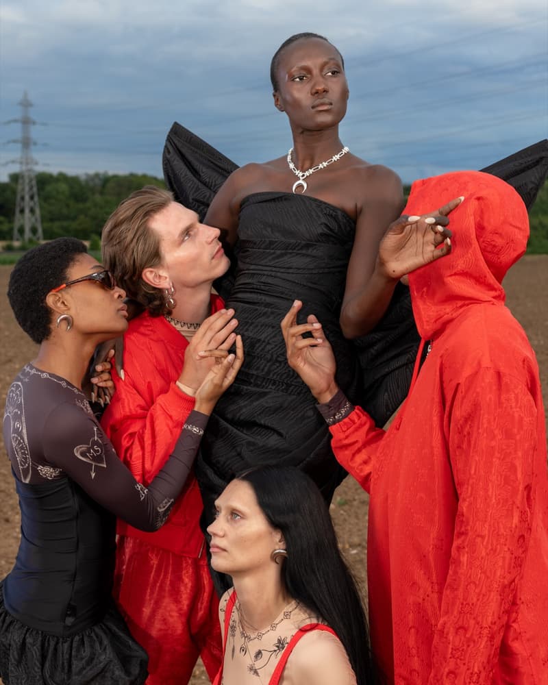 marine serre bodies people gathering ground grass crescent moon bodysuits flesh