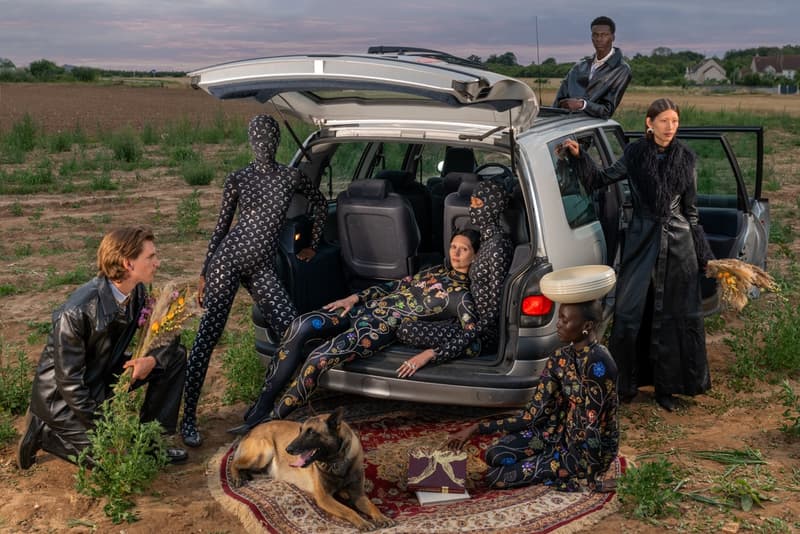 marine serre bodies people gathering ground grass crescent moon bodysuits flesh