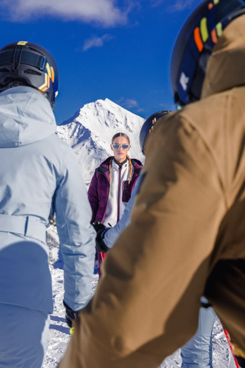 kway outdoor ski puffer snow people skiing purple yellow blue