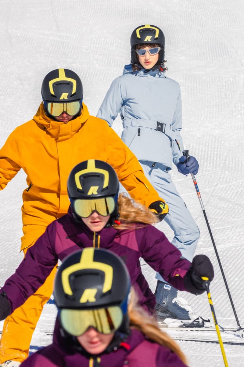 kway outdoor ski puffer snow people skiing purple yellow blue