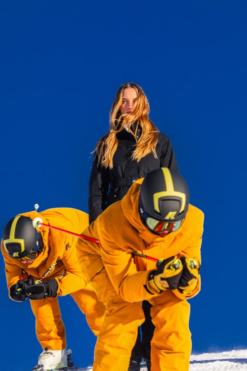 kway outdoor ski puffer snow people skiing purple yellow blue