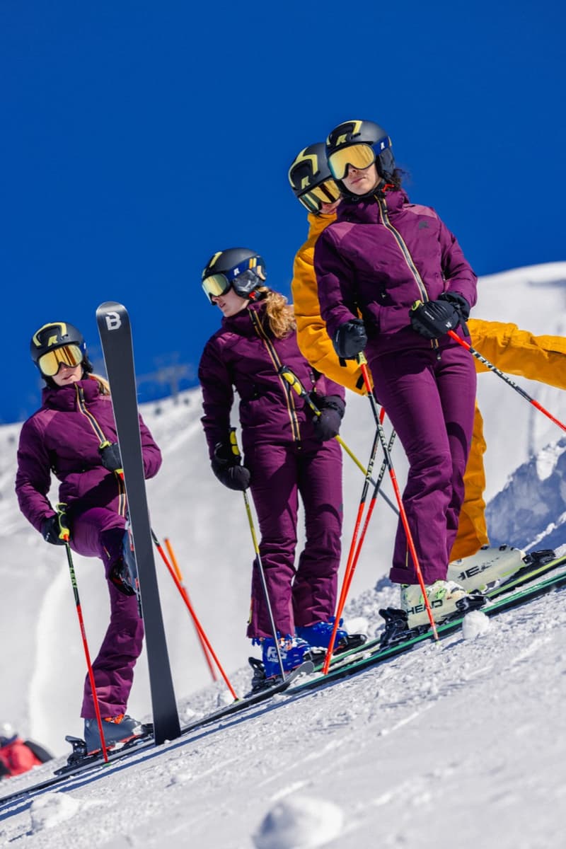 kway outdoor ski puffer snow people skiing purple yellow blue