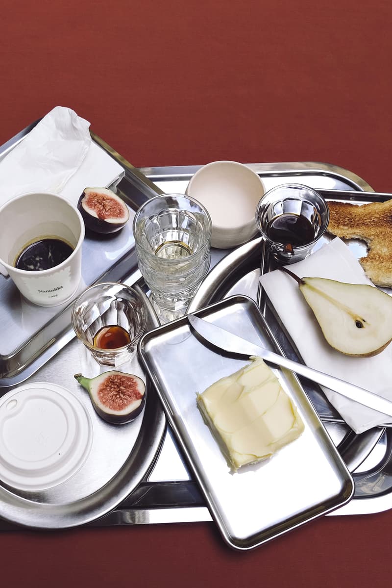 nanushka cafe coffee silver trays cups food 