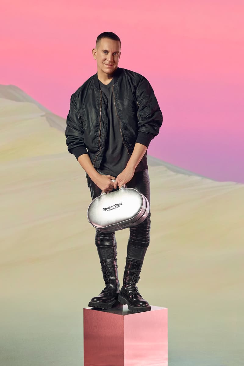 jeremy scott holding a silver rocketship filled with skincare, spoiledchild, moschino