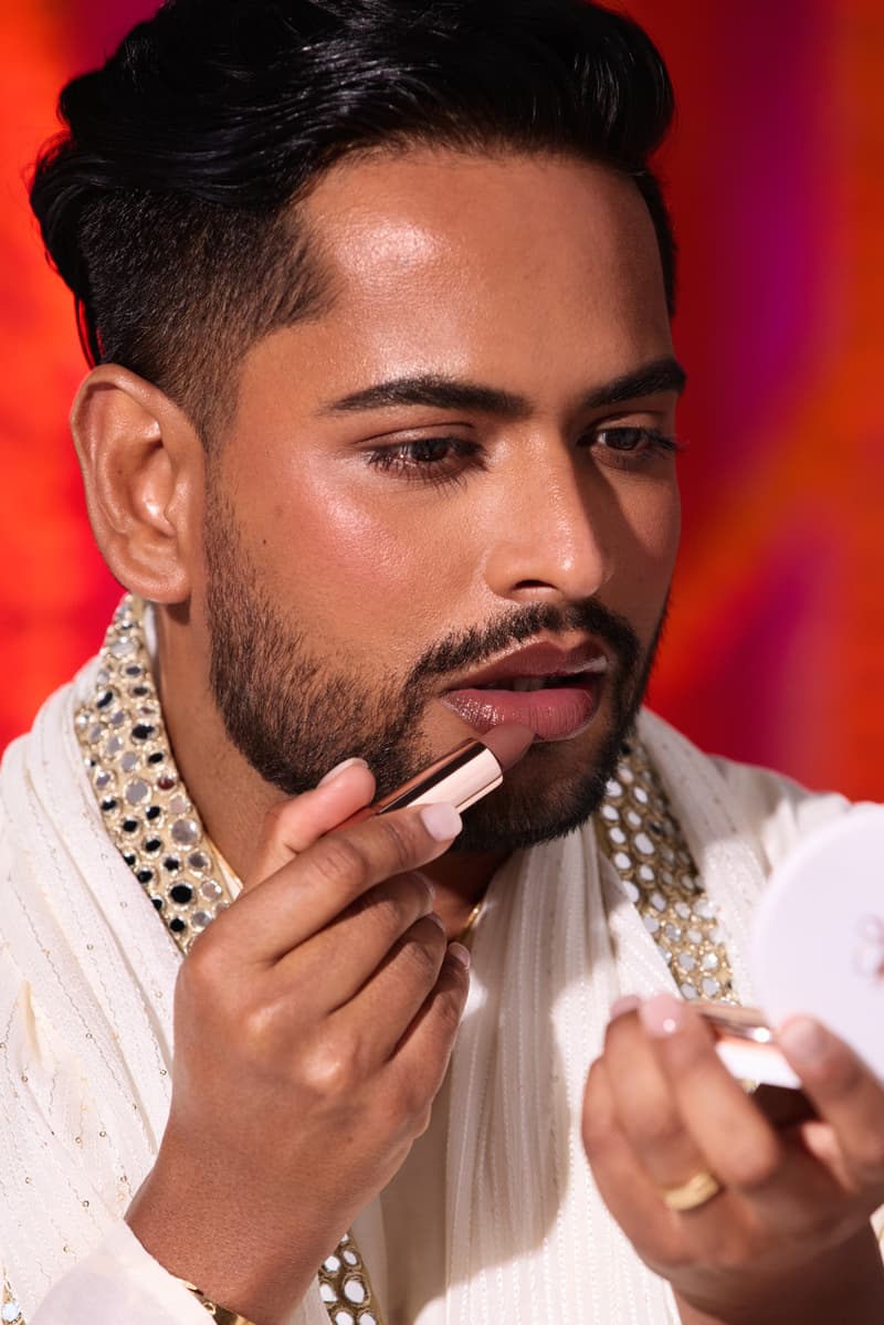influencer aditya madiraju posing with his diwali lip kits, anastasia beverly hills, makeup 
