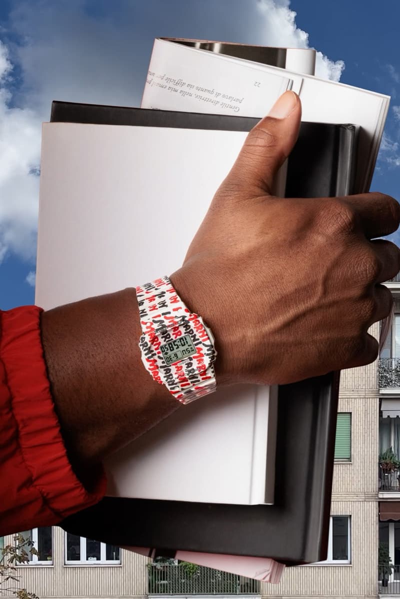 marni g shock watch arm wrist red black logo writing