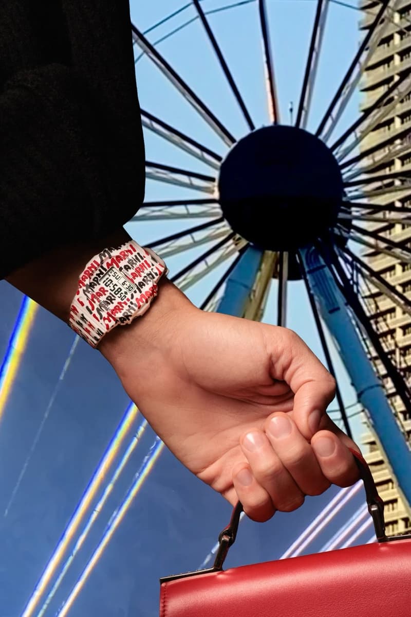 marni g shock watch arm wrist red black logo writing