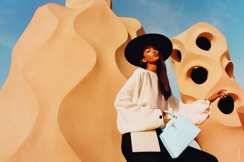 louis vuitton womens hat model blue handbag barcelona architecture