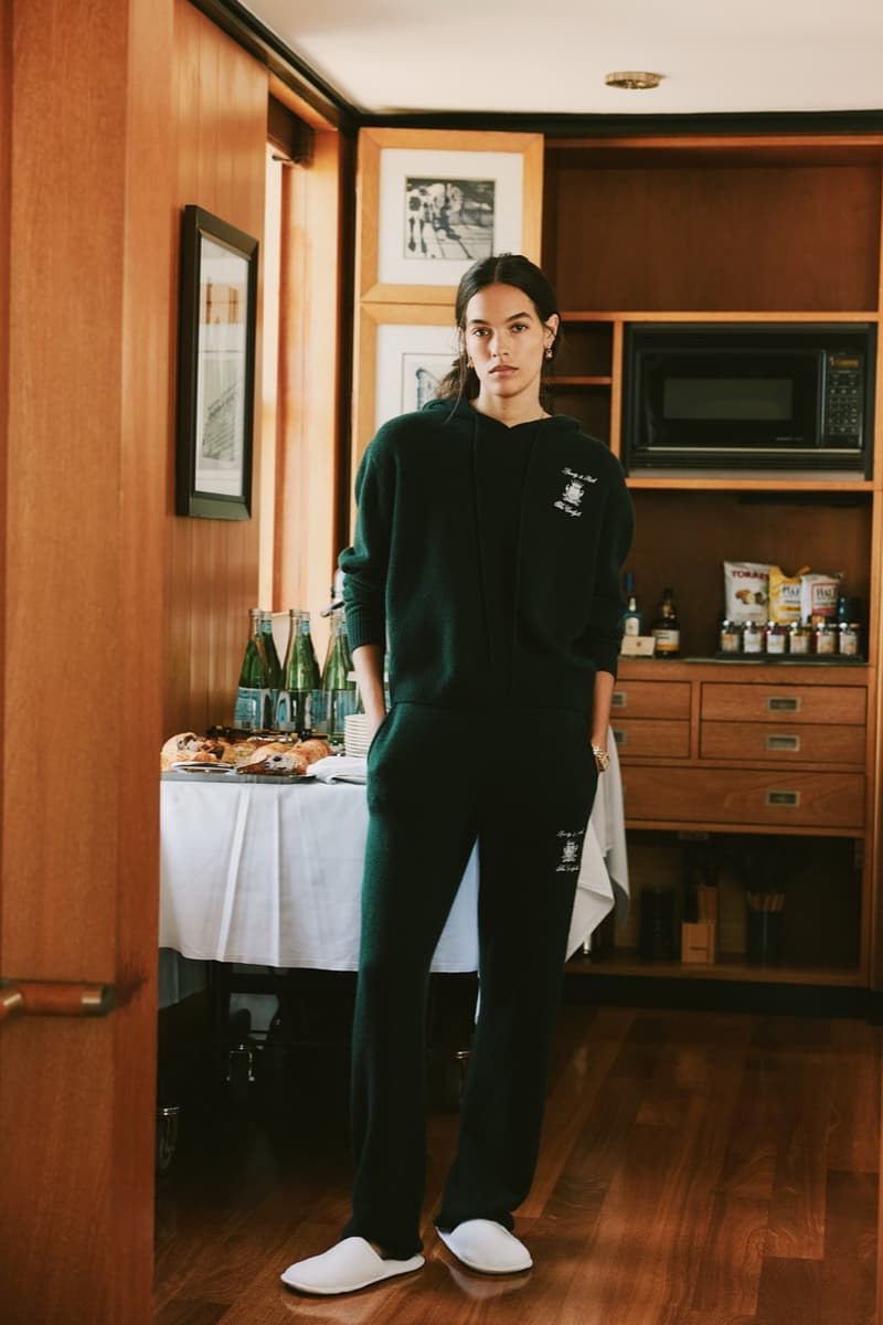 sporty rich loungewear hotel collection jumpers knitwear girl track pants green gray