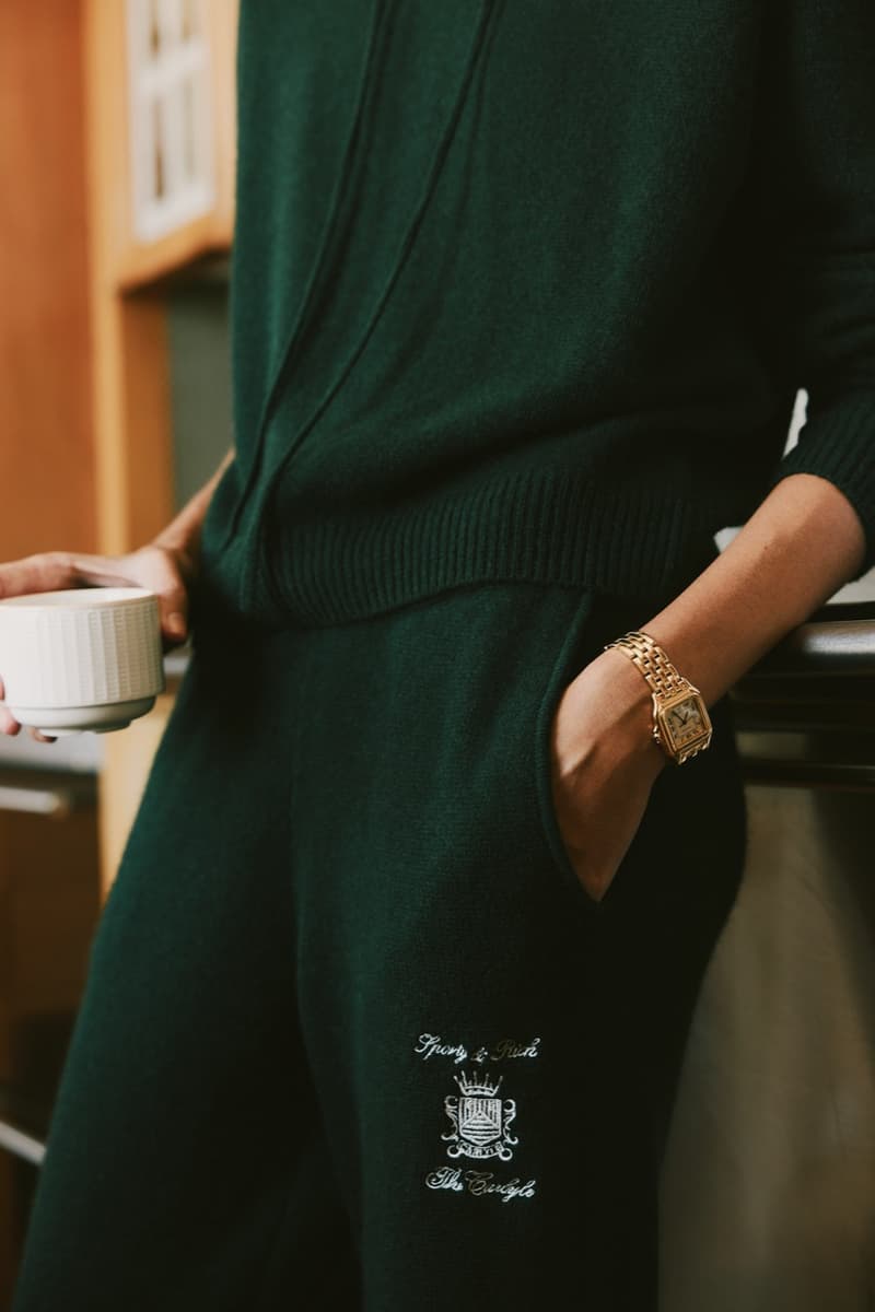 sporty rich loungewear hotel collection jumpers knitwear girl track pants green gray