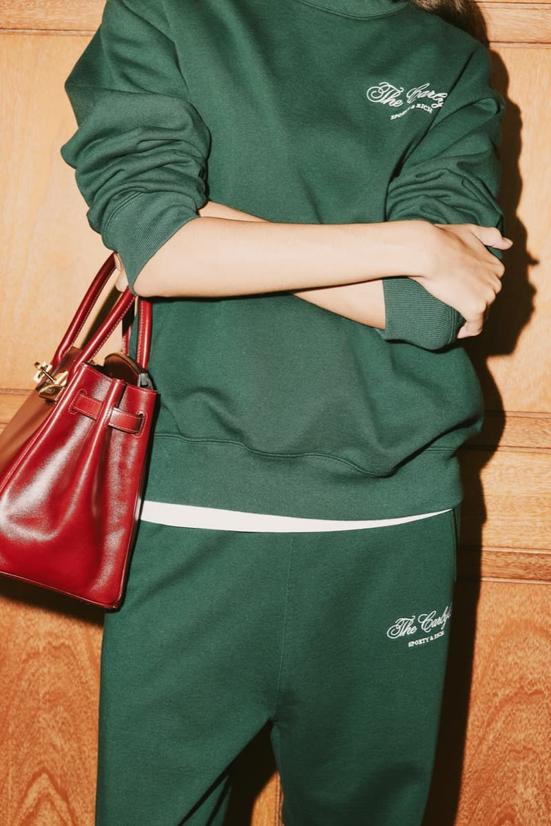 sporty rich loungewear hotel collection jumpers knitwear girl track pants green gray