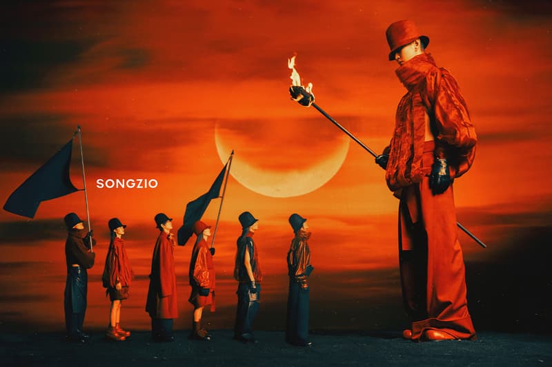 Songzio, Fall/Winter 2024, Campaigns, Mythical, Jackets, Hats, Red, White, Black