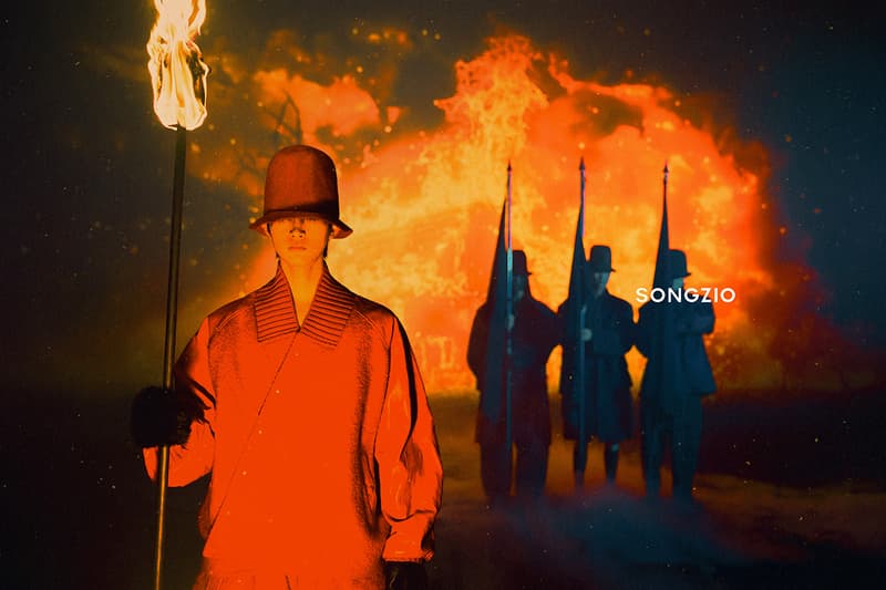 Songzio, Fall/Winter 2024, Campaigns, Mythical, Jackets, Hats, Red, White, Black