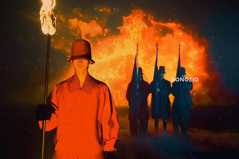 Songzio, Fall/Winter 2024, Campaigns, Mythical, Jackets, Hats, Red, White, Black