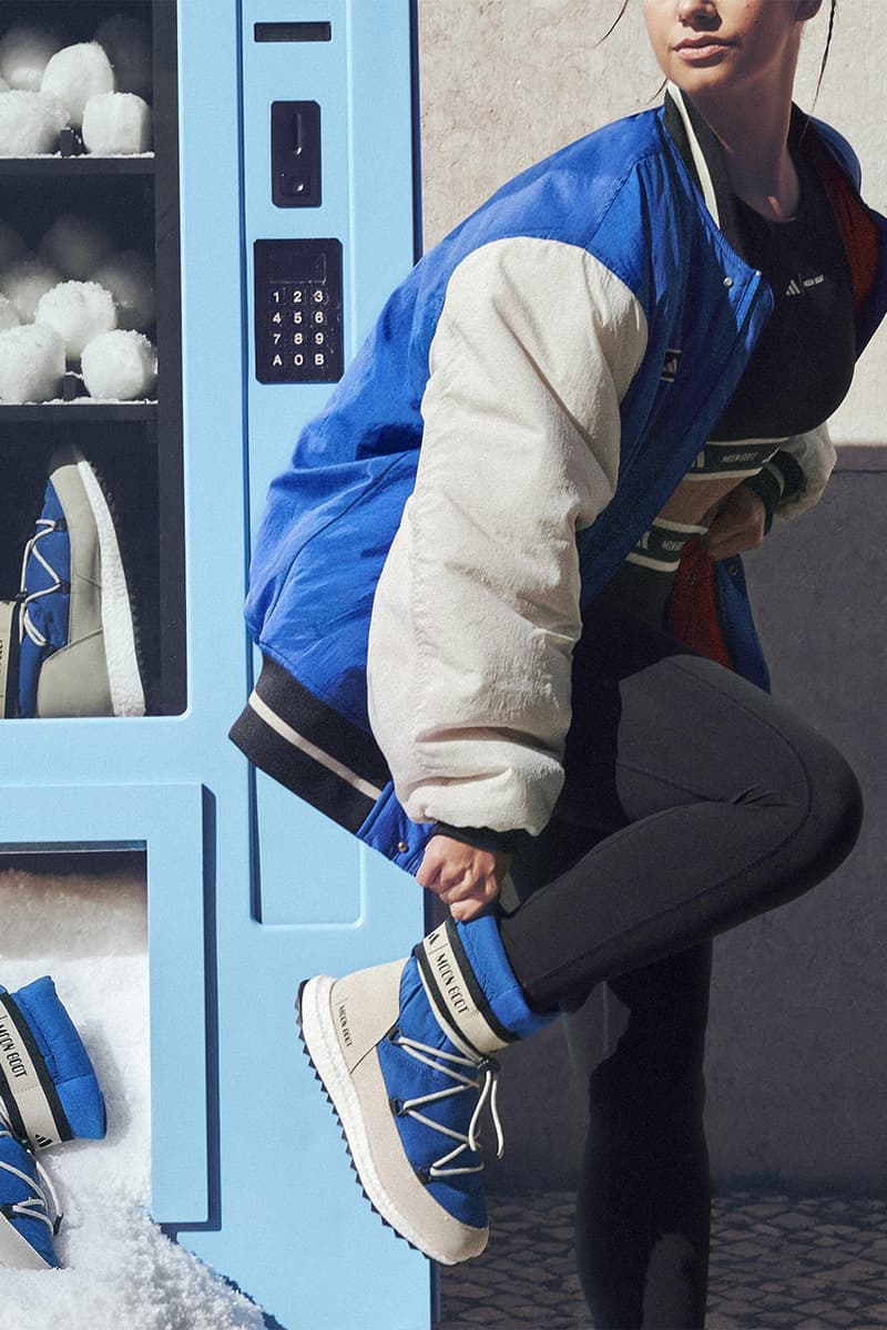moon boot, adidas, collaborations, "Moonboost", "Collegiate" jacket, leggings, activewear, boots