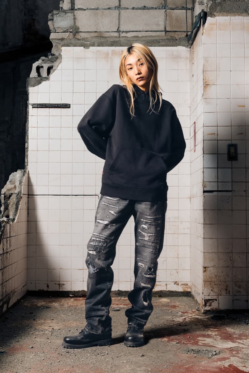 levi's clot black denim quilted padded jacket blonde girl boy