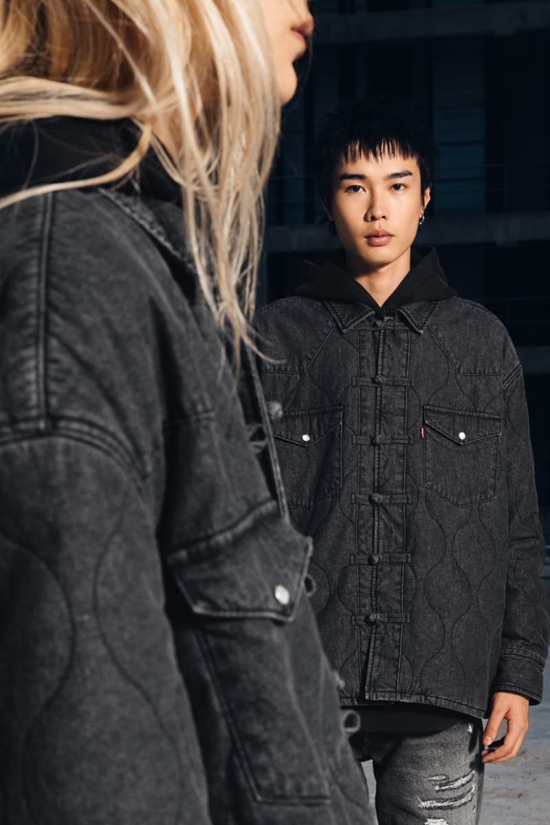 levi's clot black denim quilted padded jacket blonde girl boy