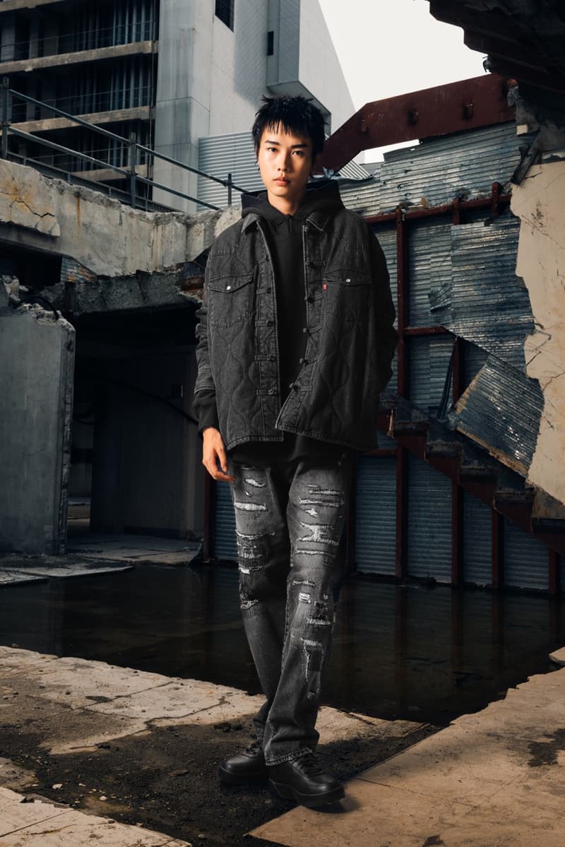 levi's clot black denim quilted padded jacket blonde girl boy