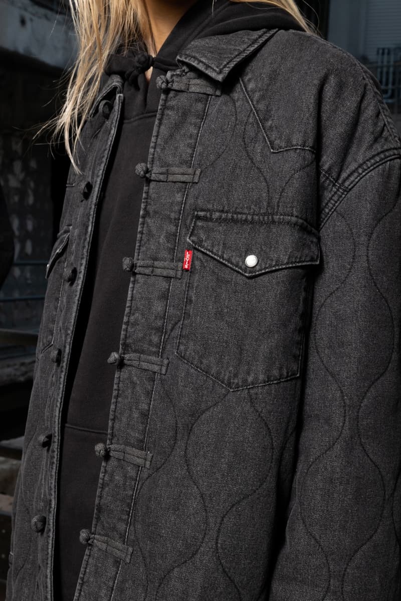 levi's clot black denim quilted padded jacket blonde girl boy