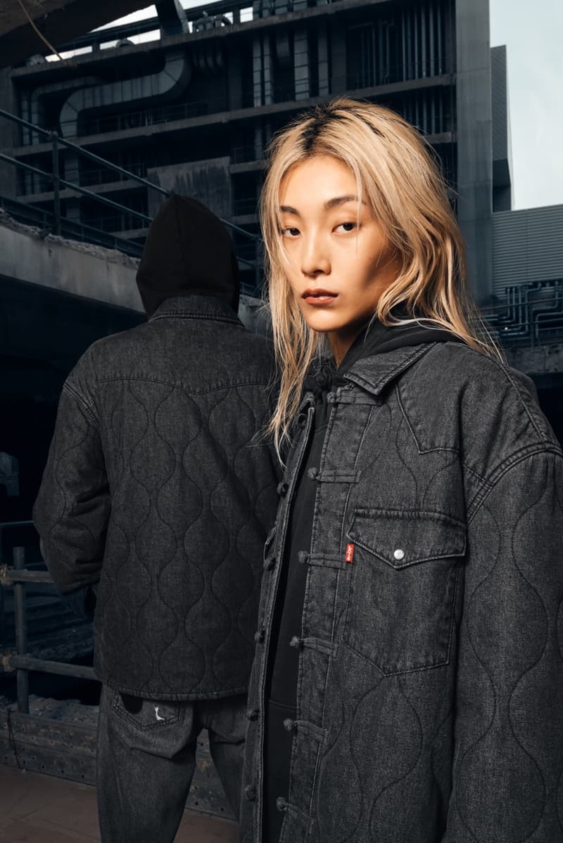 levi's clot black denim quilted padded jacket blonde girl boy