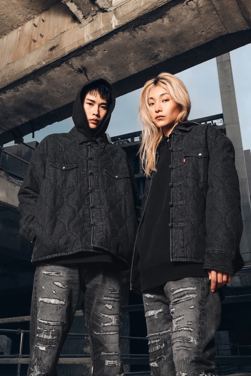 levi's clot black denim quilted padded jacket blonde girl boy