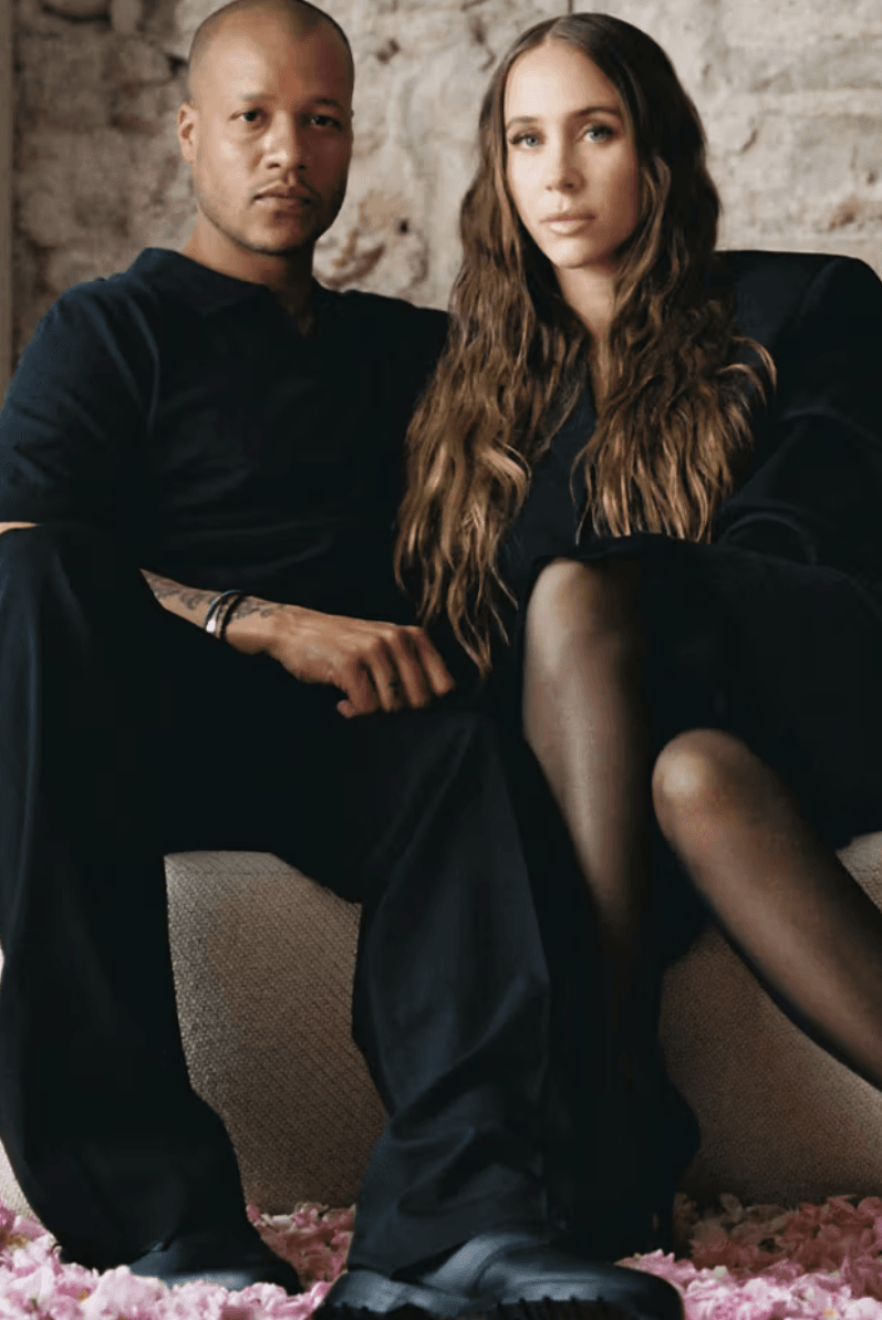 heron preston and sabrina albarello posing together, henry jacques perfume, fragrance, beauty, luxury fashion