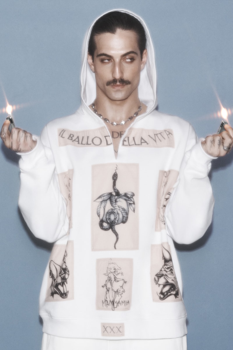 diesel damiano david musician singer hoodie fire flames metal necklace man