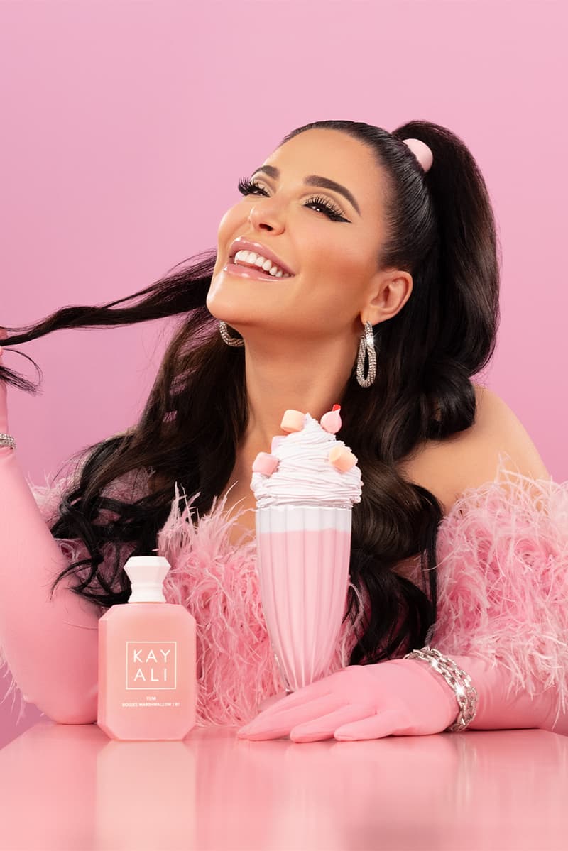 mona kattan wearing furry coat, kayali new perfume, huda kattan, fragrance, perfume, beauty
