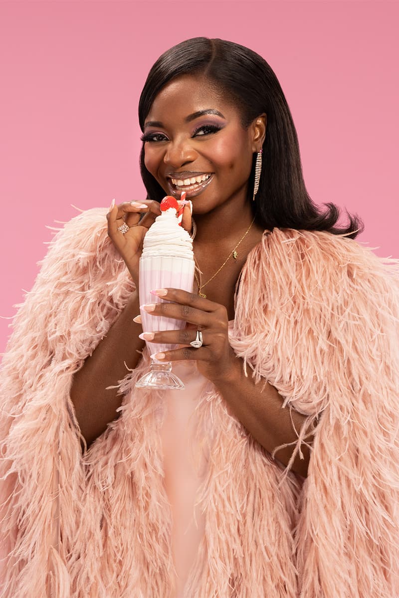 mona kattan wearing furry coat, kayali new perfume, huda kattan, fragrance, perfume, beauty