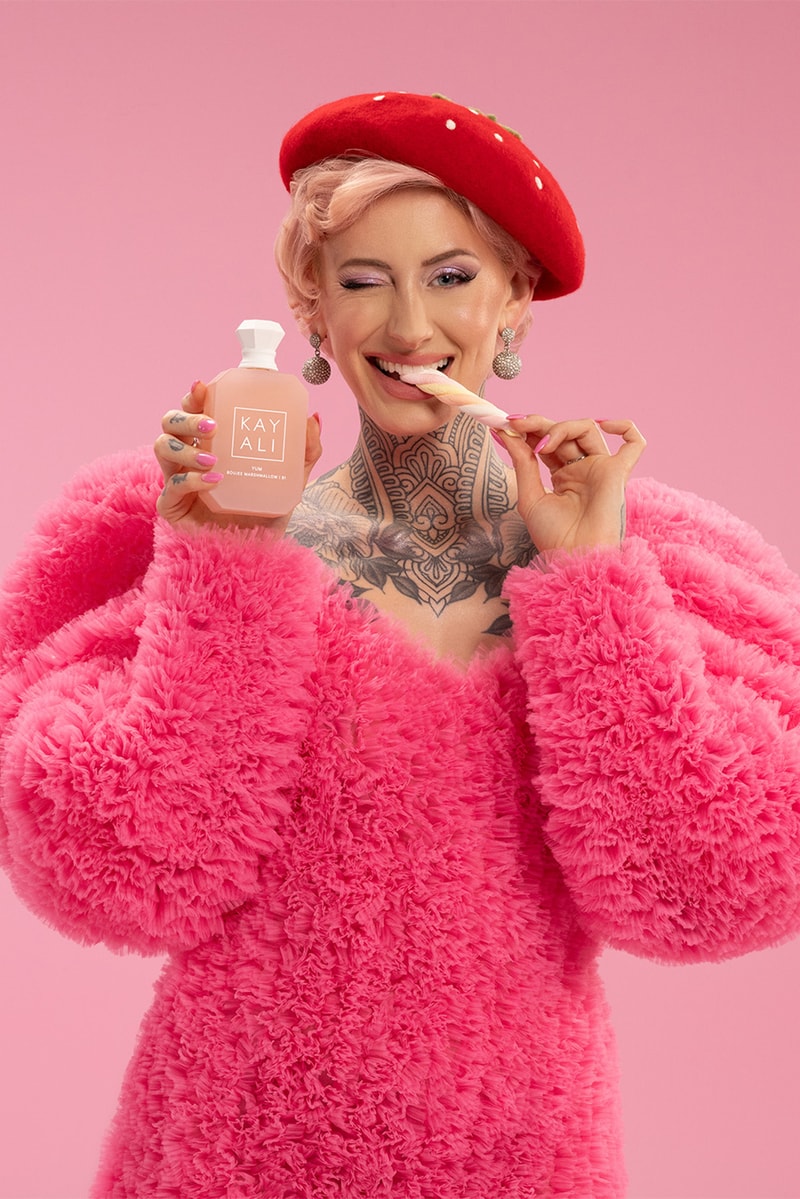 mona kattan wearing furry coat, kayali new perfume, huda kattan, fragrance, perfume, beauty