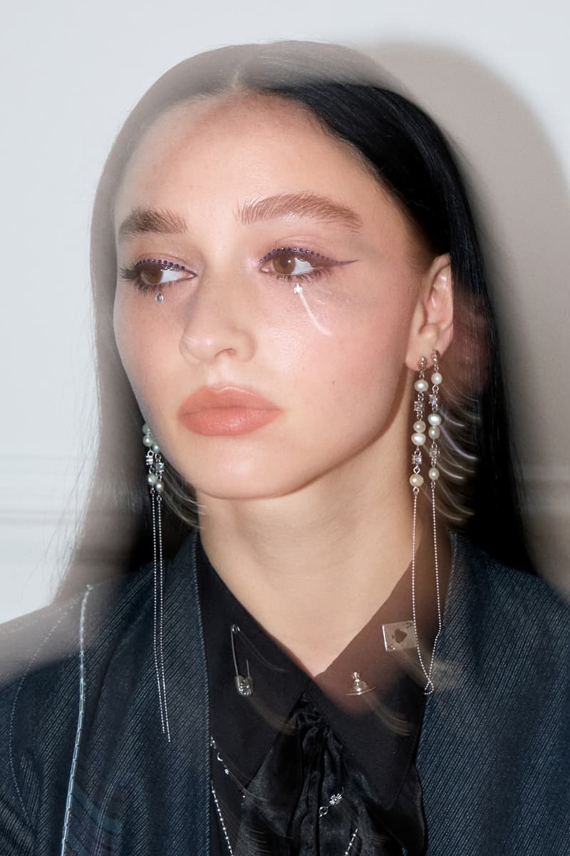 model posing with her new eye bijoux, eye jewelry, makeup, french girl beauty