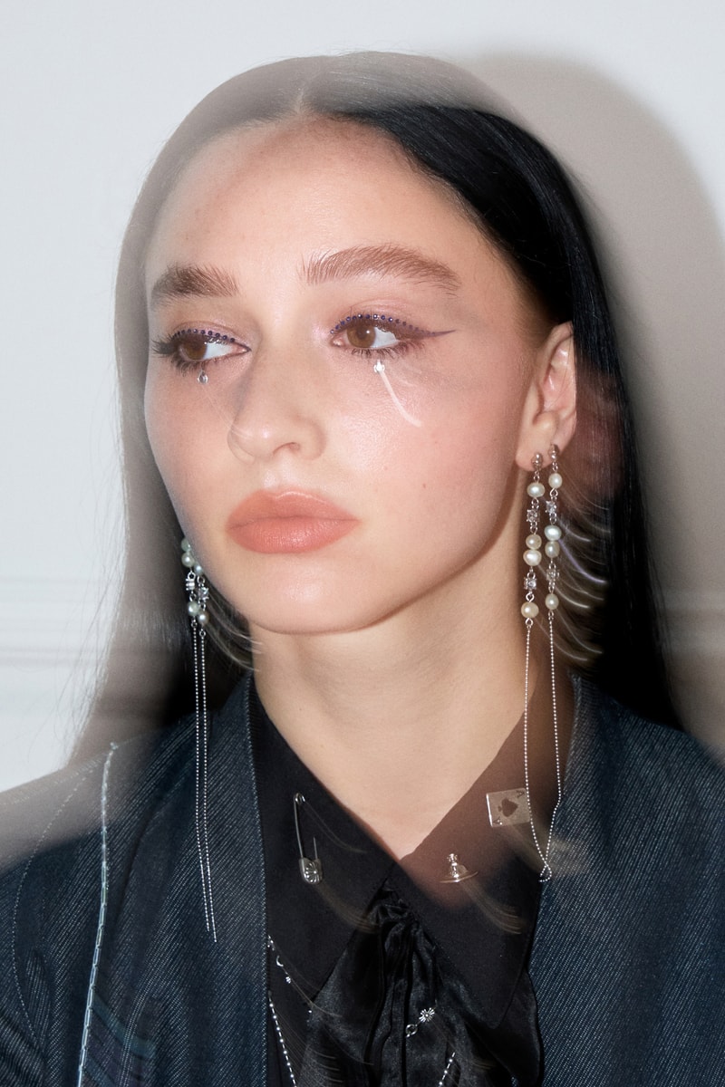 model posing with her new eye bijoux, eye jewelry, makeup, french girl beauty