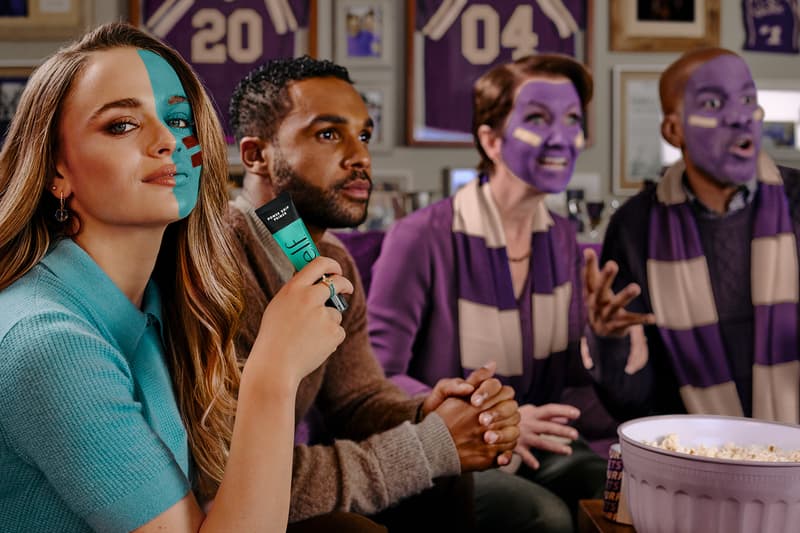 lucien laviscount sitting on couch with joey king with face paint, e.l.f. cosmetics, makeup, thanksgiving, macy's parade
