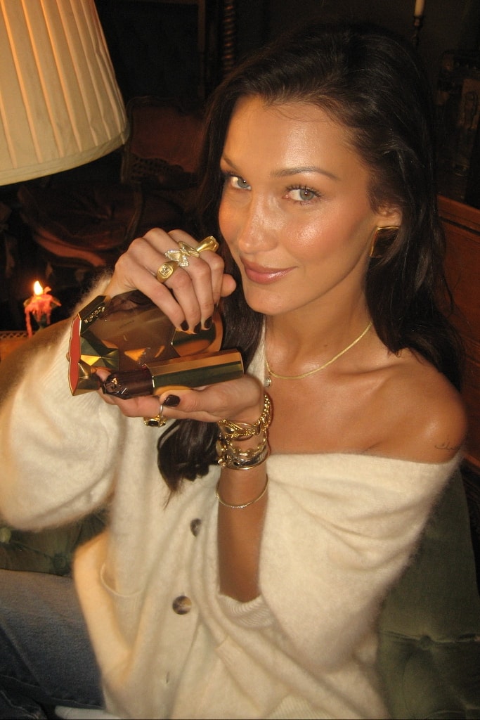 bella hadid with nightcap holiday gift gift, fragrance, perfume, fashion, modeling