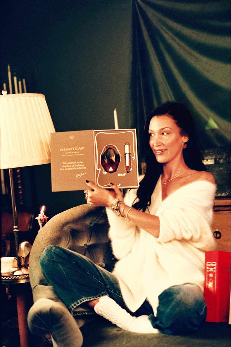bella hadid with nightcap holiday gift gift, fragrance, perfume, fashion, modeling
